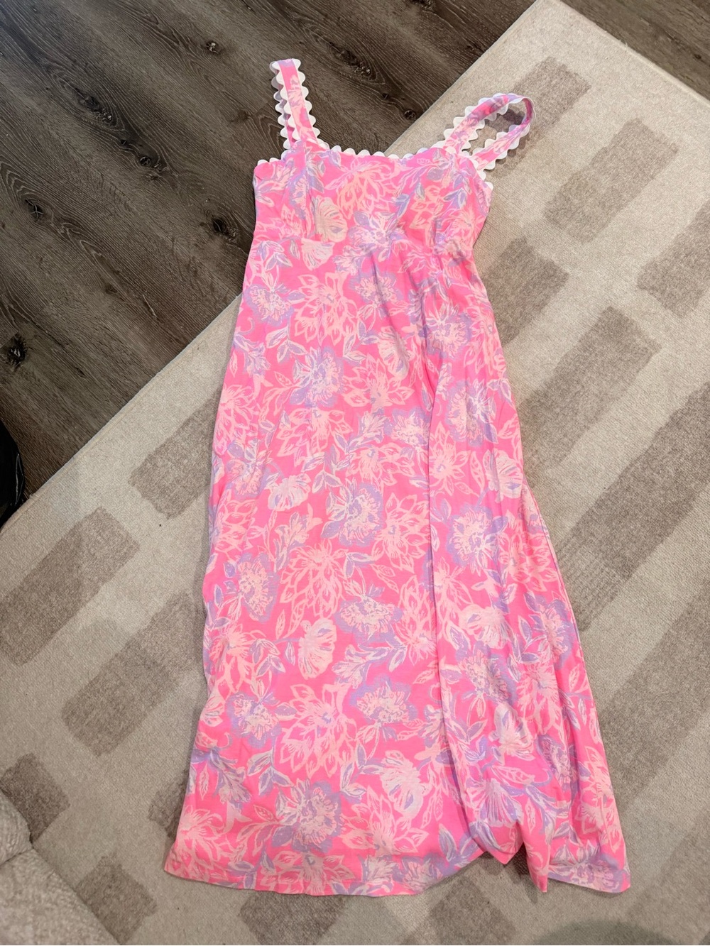 Lilly Pulitzer Pink Floral Sleeveless Nightgown with Lavender Accents